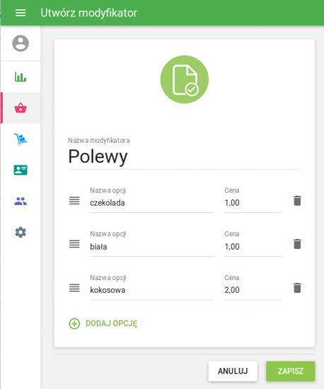 formularz „Utwórz modyfikator”