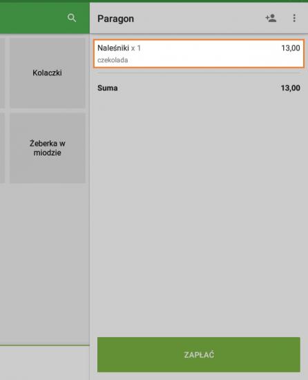 Artykuł z wybranymi opcjami pojawi się na paragonie