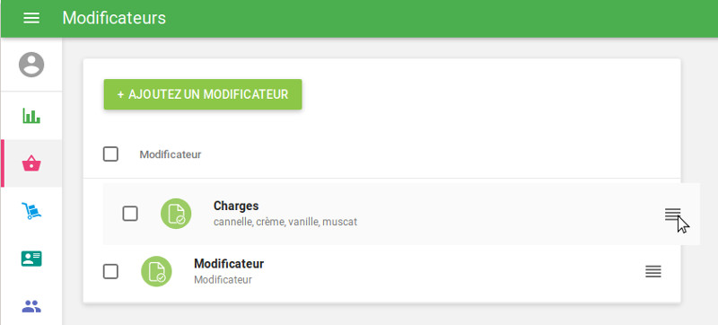 Vous pouvez modifier l'ordre des modificateurs à l'écran de vente