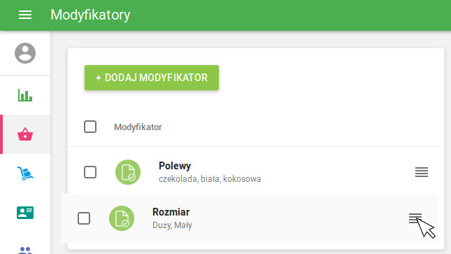 zmiena kolejnośći modyfikatorów