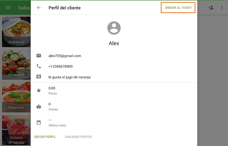 Pulse el botón "Andir al ticket" para conectar al cliente con el ticket.