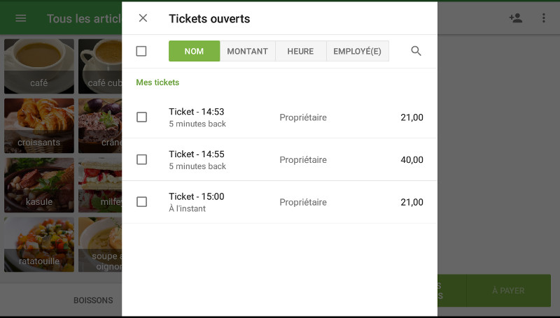 la liste de tickets ouverts