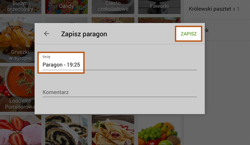 Nadaj swojemu paragonowi nazwę lub wybierz predefiniowaną nazwę. I kliknij „Zapisz”