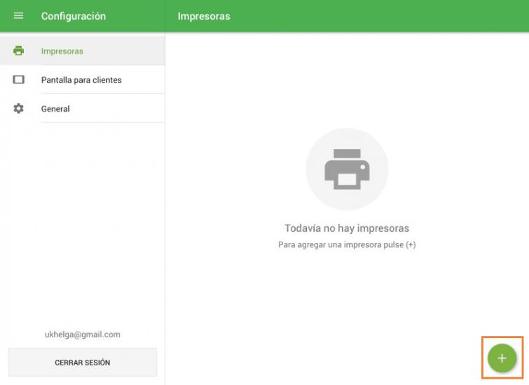 el botón ‘+’ para crear una impresora.