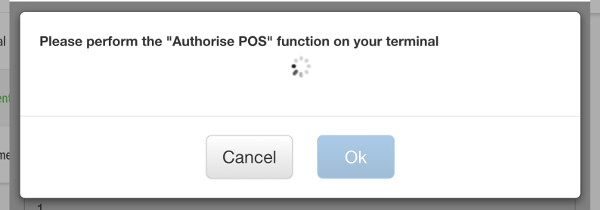 dialog screen with performing the ‘Authorise POS’ instructions