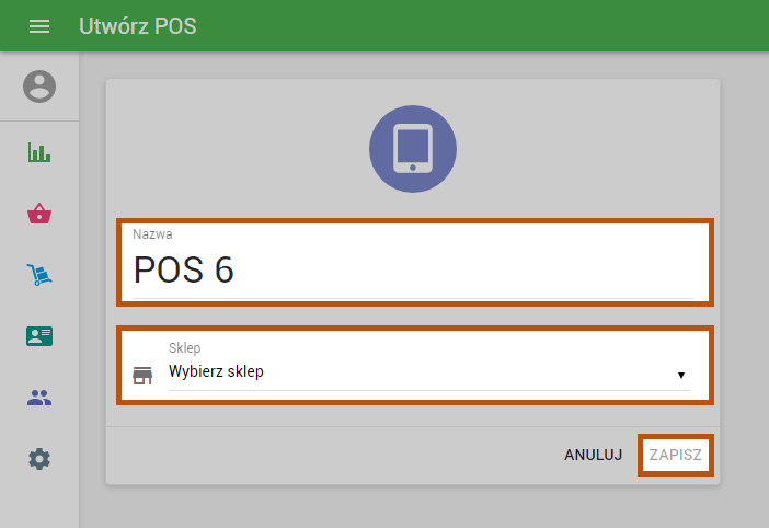 formularz „Utwórz POS”