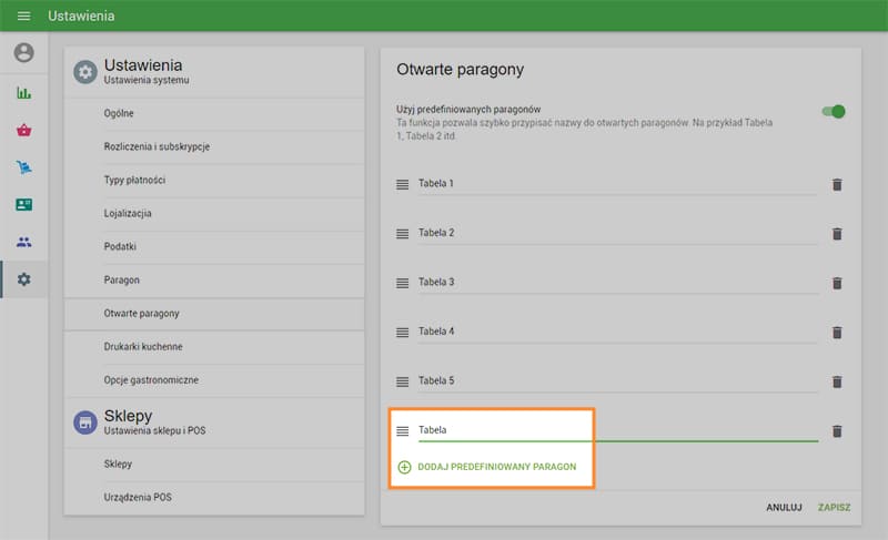 nowy otwarty paragon