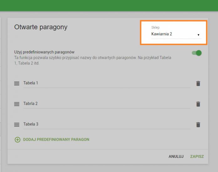 osobny zbiór paragonów dla każdego z sklepów