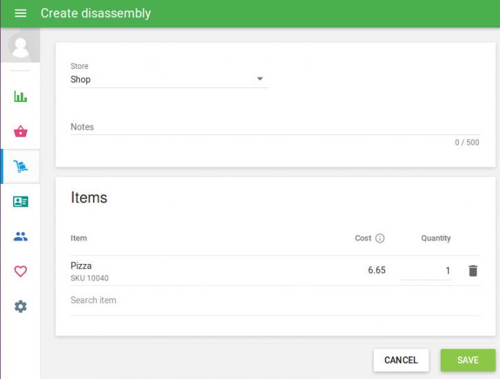 Remplissez le formulaire "Créer un désassemblage" de la même manière que "Créer une production"