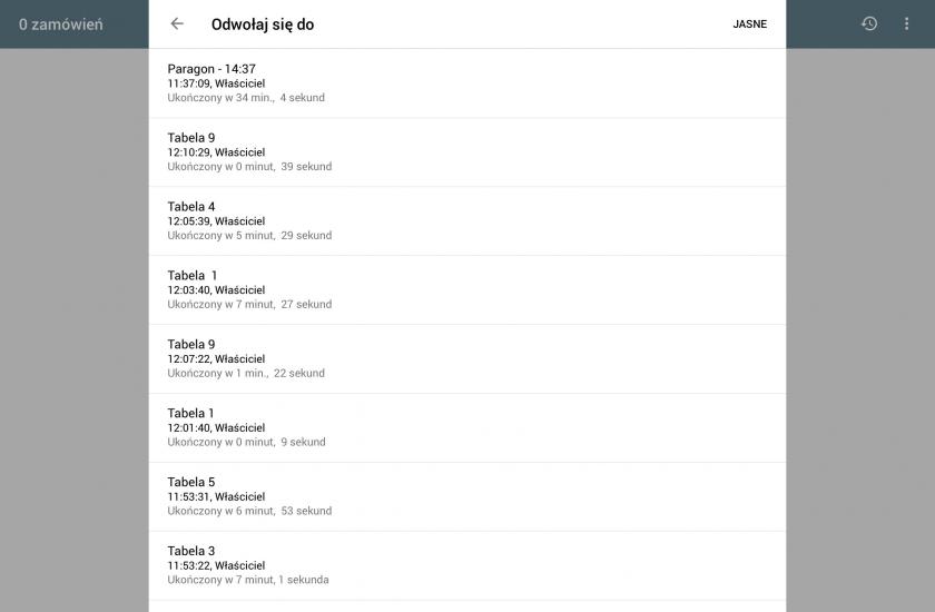 lista zakończonych kompletnych paragonów