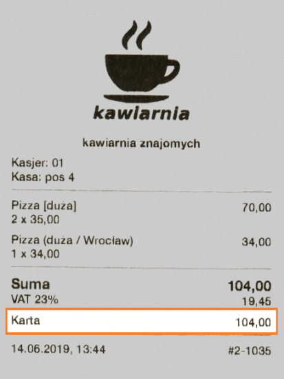 Informacja o typie płatności pojawi się na paragonie