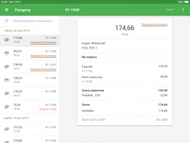 Niezsynchronizowane paragony