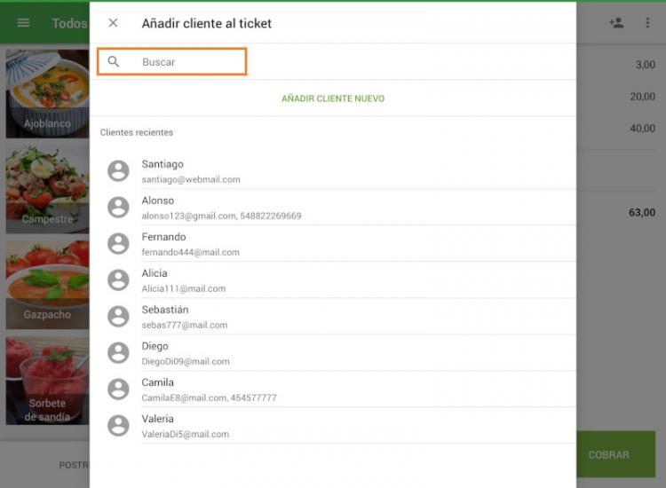 la barra de búsqueda para encontrar a un cliente