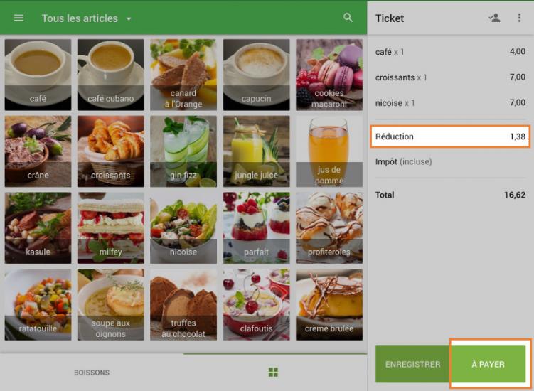  l'aperçu du reçu avec les points échangés dans la ligne des remises