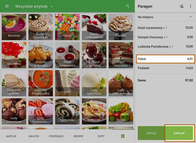 paragon z wykorzystanymi punktami w wierszu Rabaty