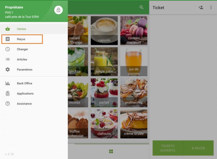 le bouton «Reçus»