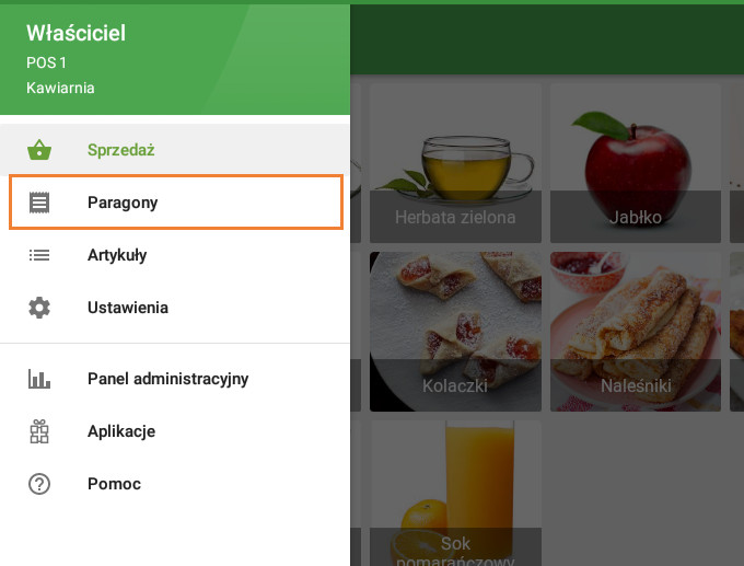przycisk „Paragony”