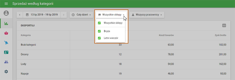 filtr dla wszystkich lub wybranych sklepów
