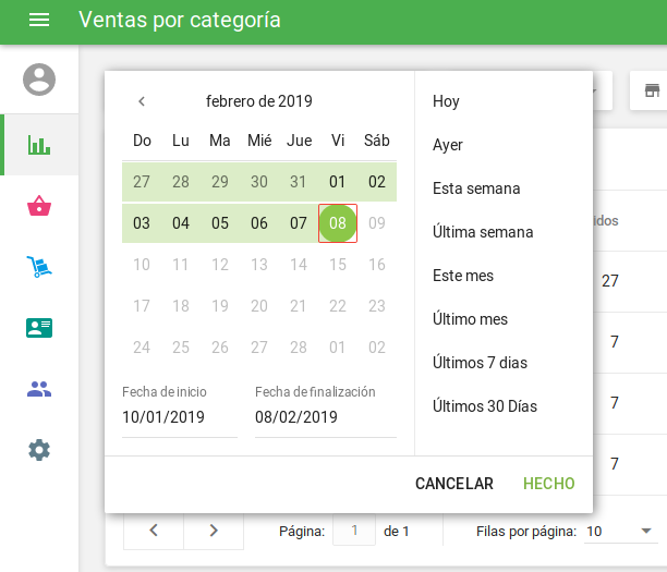 clic en el icono del calendario