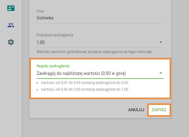 zostanie działa wybrana reguła zaokrąglania