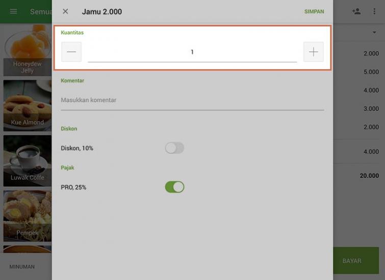 Anda bisa mengubah jumlah item