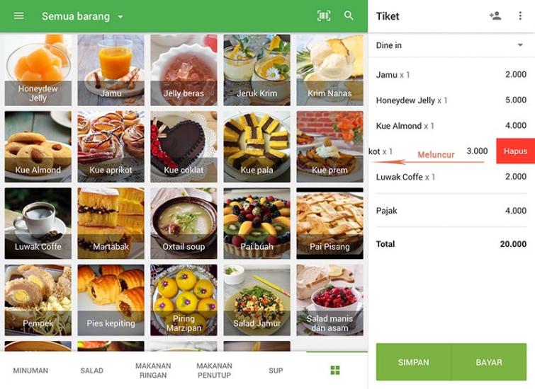Slide item ke kanan untuk menghapus item