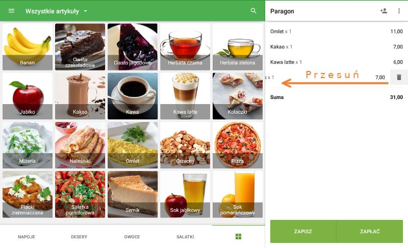 usuniene artykuł z paragonu