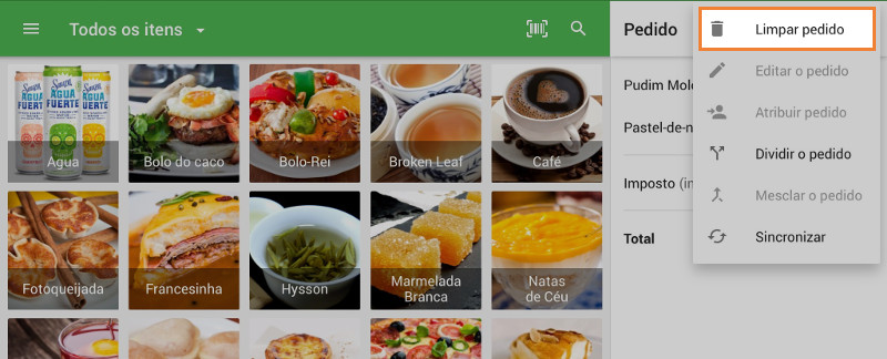 clique no ícone de lixo no cabeçalho do recibo