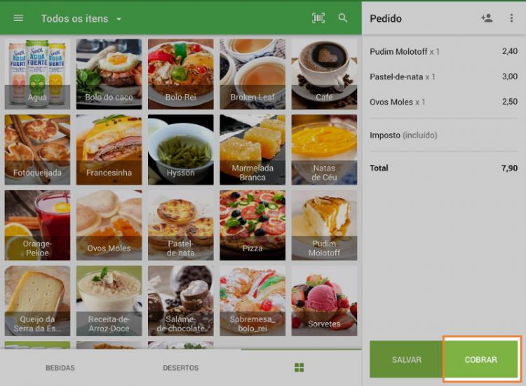 Toque no botão de 'Cobrar' na parte inferior direita