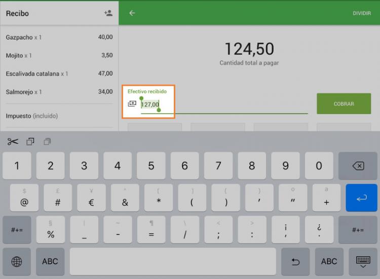 Pulse “Cobrar” para continuar