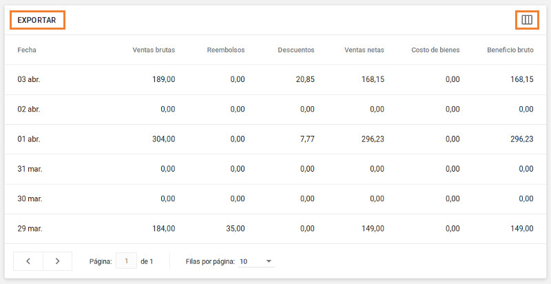click en el botón ‘Exportar’