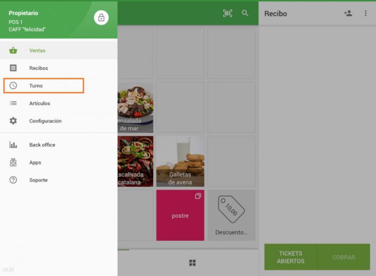la tecla 'Turno' en el menú principal