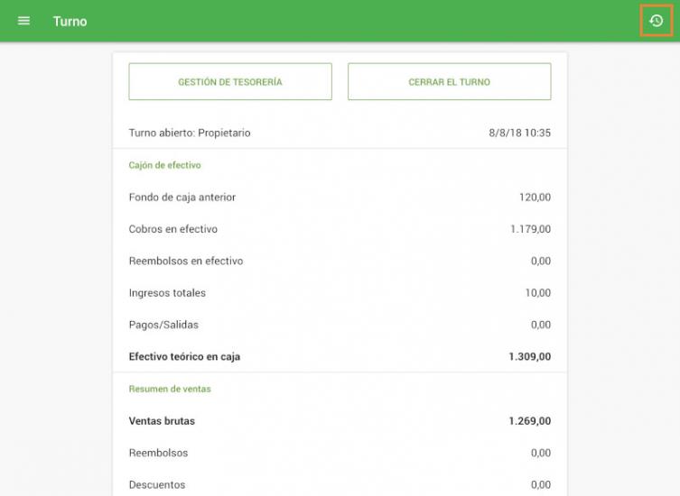 el icono "historial"