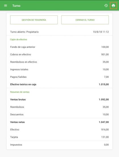 El informe del turno actual contiene información
