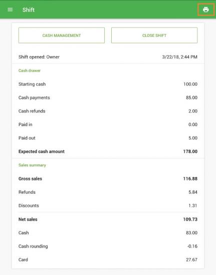 report of the current shift