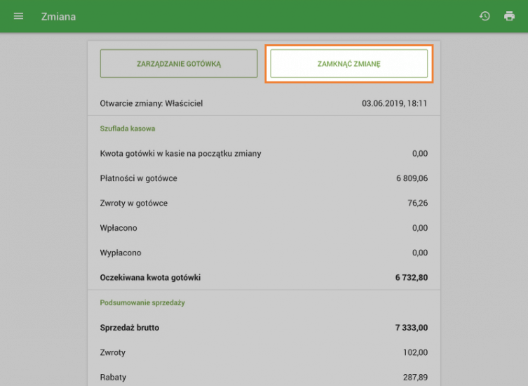 raport zmiany zamkniętej