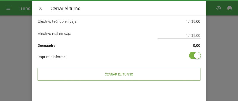 el botón 'Cerrar el turno'