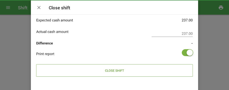 ‘Close shift’ button