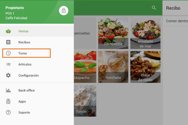 vaya a “Turno” dede el menú