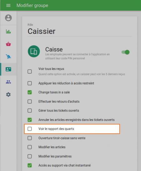 Désélectionnez l’option ‘Voir le rapport de quarts’
