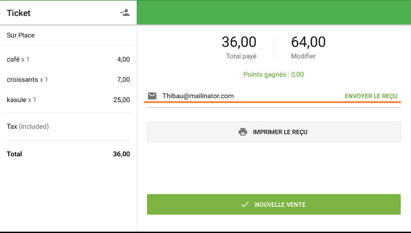 le bouton «Envoyer un reçu»