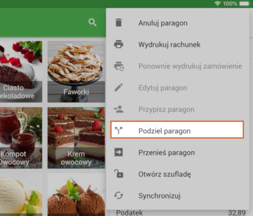 przycisk „Podziel paragon”