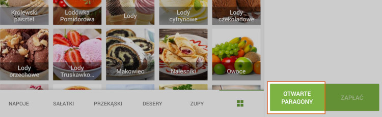 przycisk „Otwarte paragony”