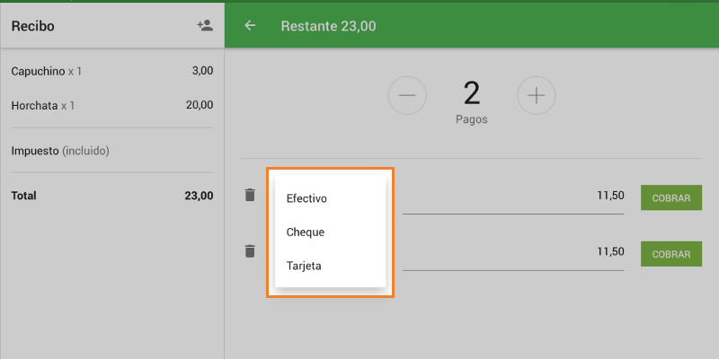 Seleccione el método de pago.