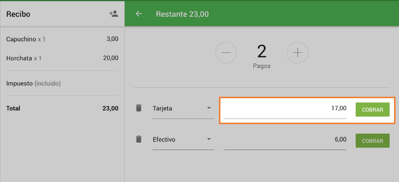 acepte el pago pulsando “Cobrar”
