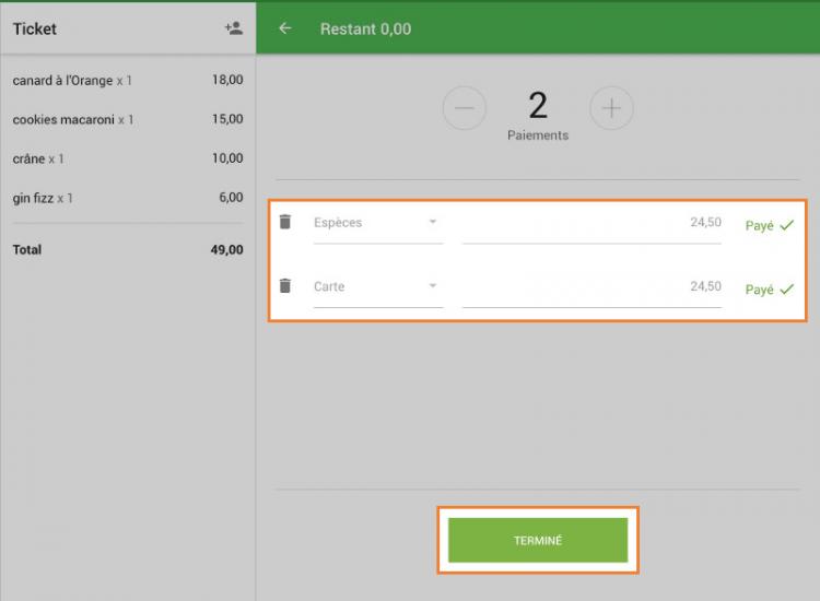 Puis touchez «Terminé» pour finaliser la transaction