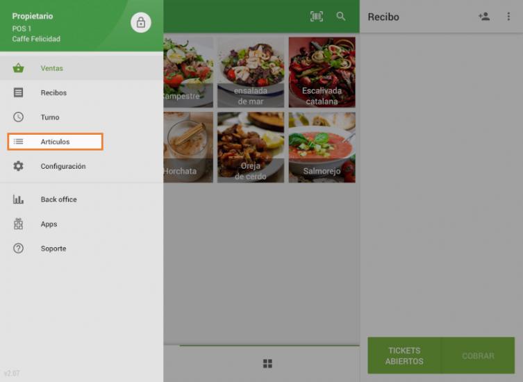 la seccion 'Articulos' en el menu