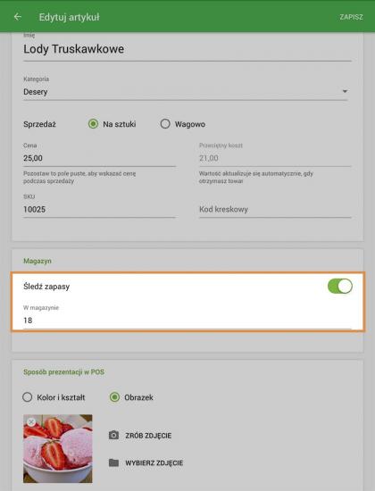 opcję „Śledź zapasy”