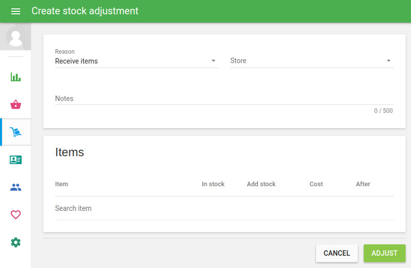 Créer ajustement du stock