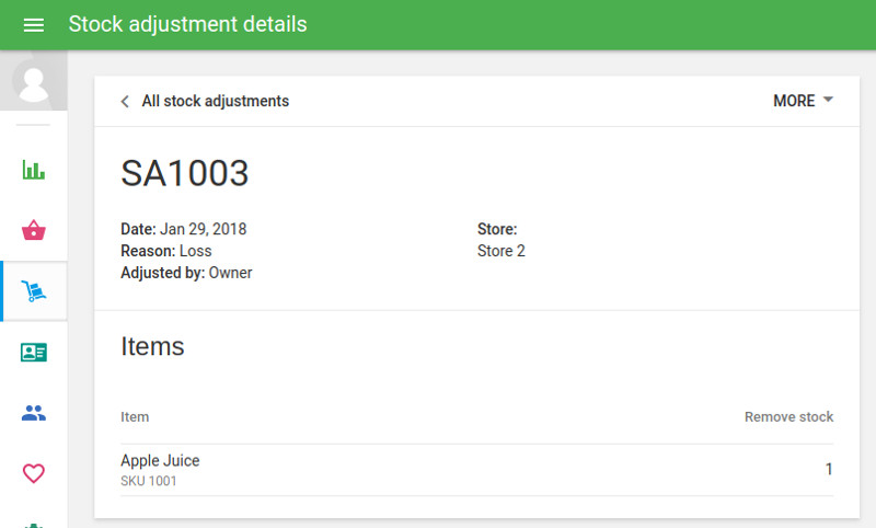 détails de l'ajustement de stock